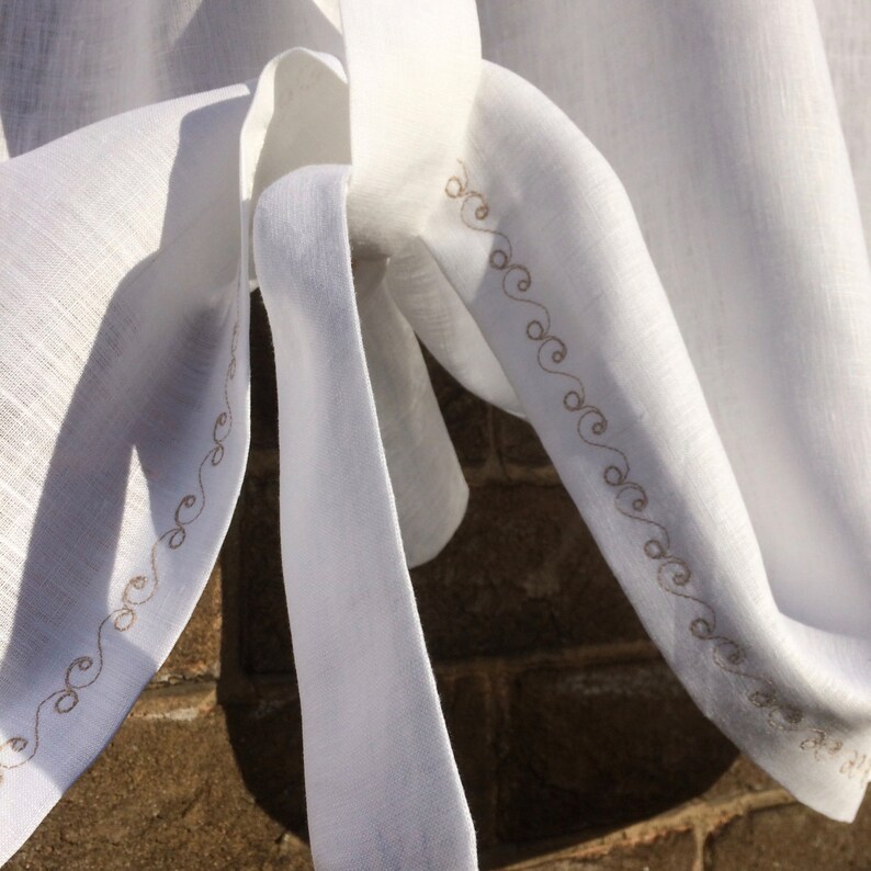 White Linen Tie up Curtain Roll up Shade Machine Embroidered Etsy