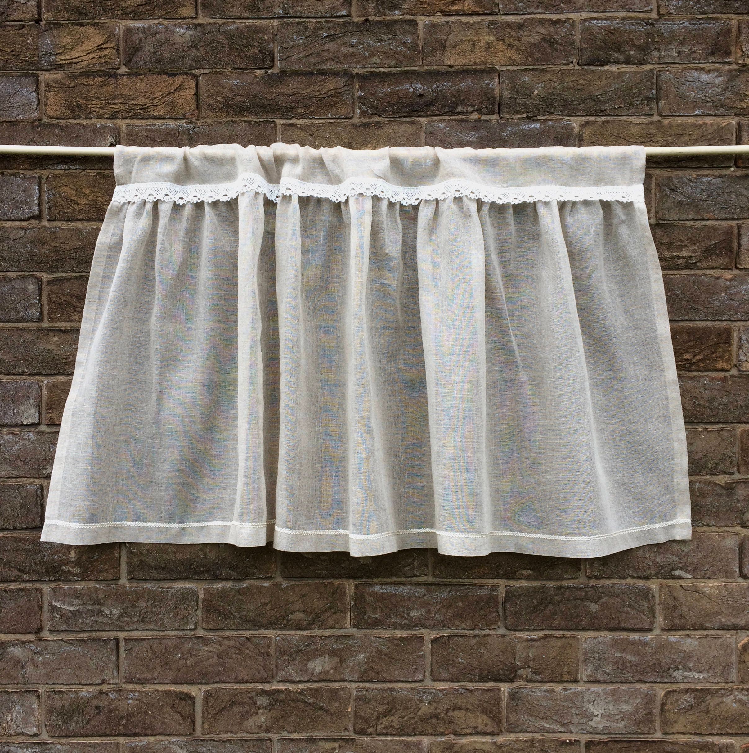Rideau de Café en Dentelle Lin Pur Naturel, Shabby Chic, Rideau Fenêtre Beige, Cuisine Français Rass