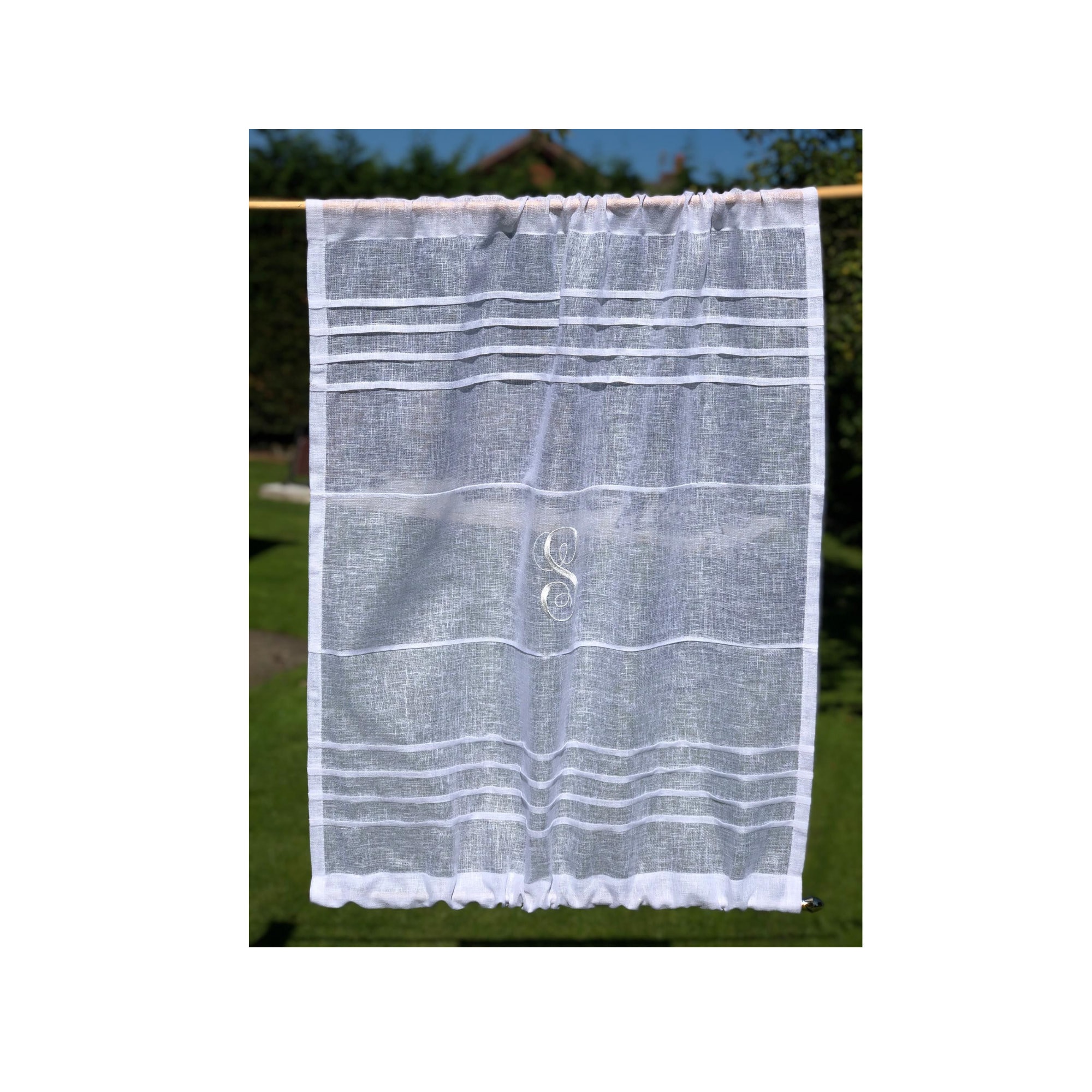 Panneau d'armoire, Panneau de Lin Blanc Transparent, Poches Tige en Haut et Bas, Rideau Monogramme, 