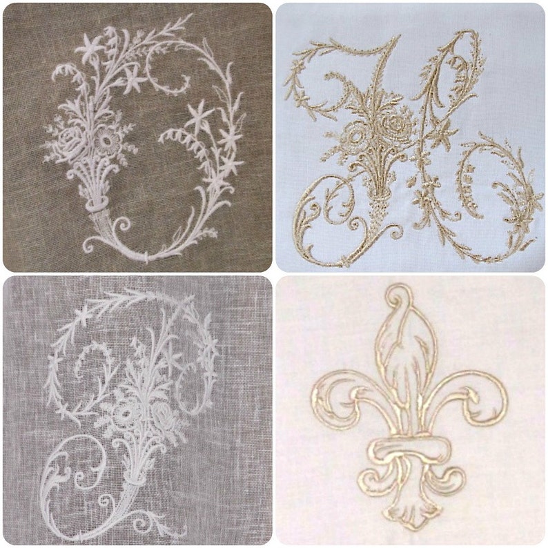 French Linen Panel with Monogram, French Shabby Chic, Personalized Embroidered Sheer Window Panel image 5
