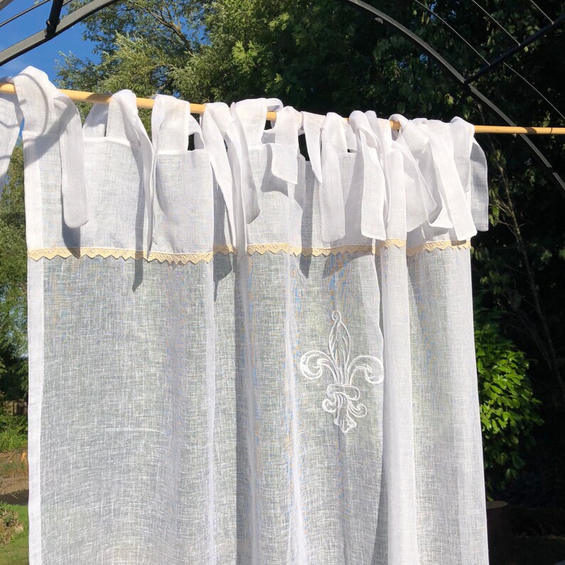 Sheer White Linen Lace Panel Bathroom Window Curtain New Etsy