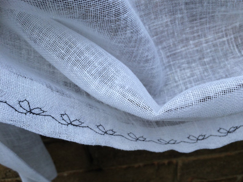 White Sheer Linen Tie up Curtain With Delicate Flower Sketch Etsy