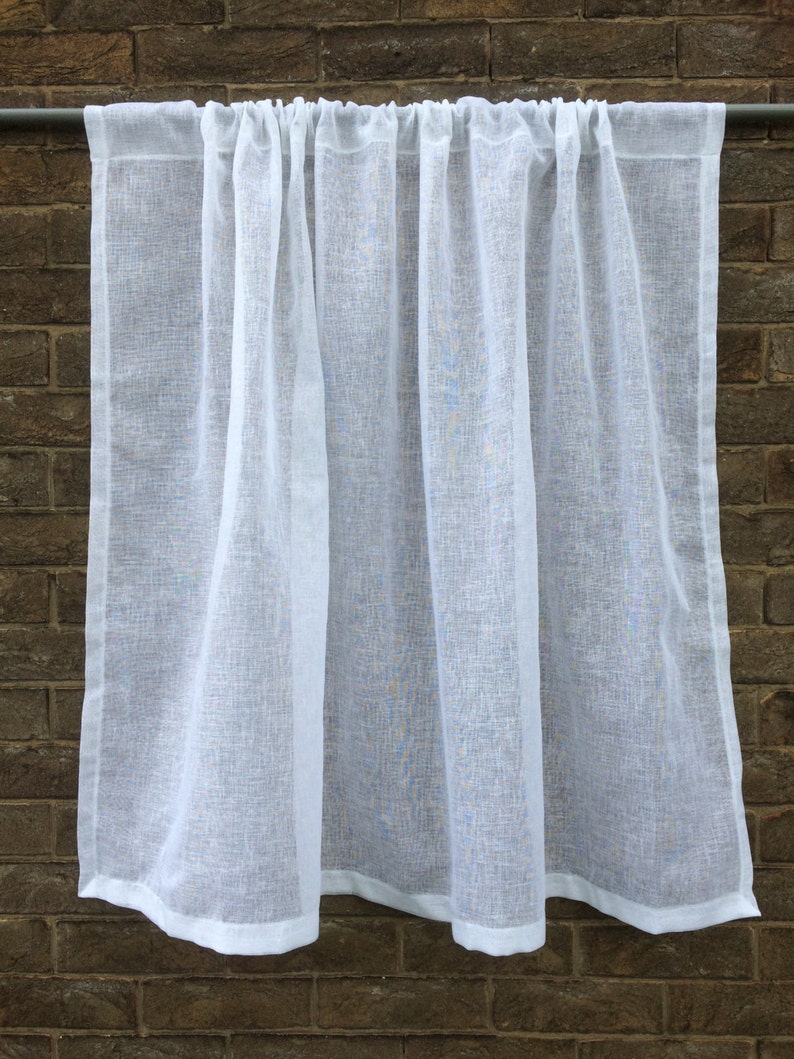 Sheer White Linen Cafe Curtain Kitchen Panel Light Privacy Etsy