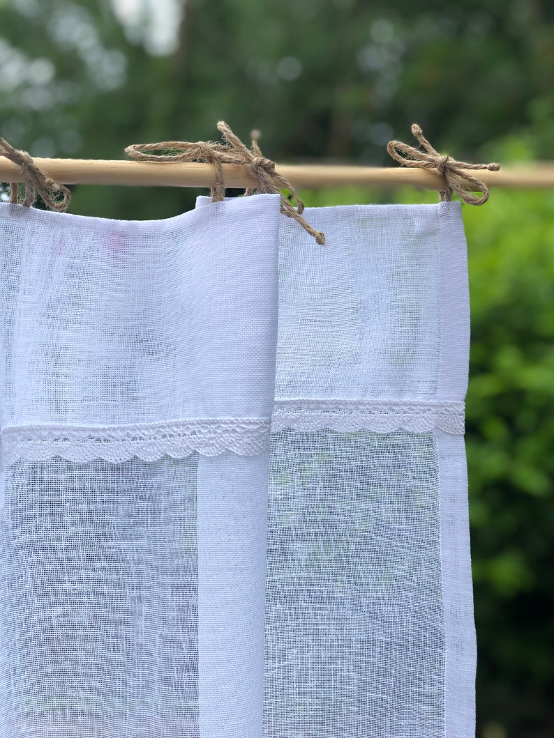 Sheer White Linen Cafe Curtain Bird Embroidery Design Kitchen Etsy