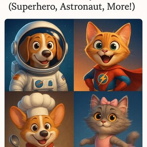 Custom Pet Portrait – Framed Pixar-Style Cartoon (Funny Career Theme: Accountant, Chef, Astronaut & More!)