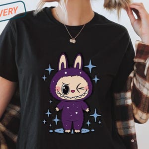 Kawaii Tshirt Starlight Labubu  Purple Bunny and Stars T-shirt best gift for firend Cute e Magical Unisex Outfit Original Gift Idea