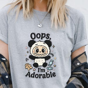 Kawaii Panda Labubu with Candy e Cookie Oops I'm Adorable T-shirt gift for friends Cute Funny Shirt for Sweet Lovers Cozy Unisex Gift Idea