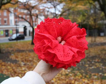 Handmade oversized Red Lace Scrunchie
