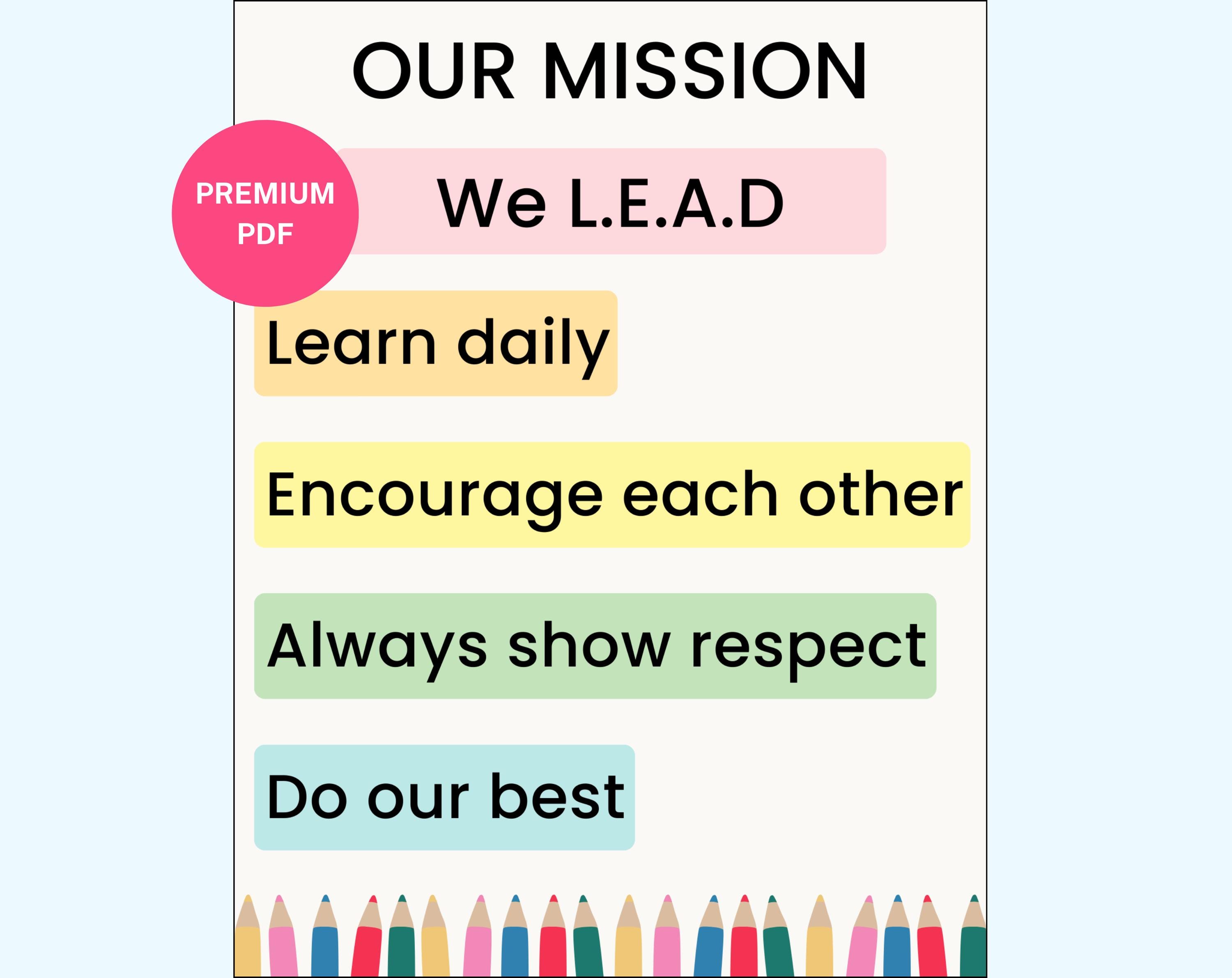 Kindergarten Mission Statement Poster: Classroom Decor (digital