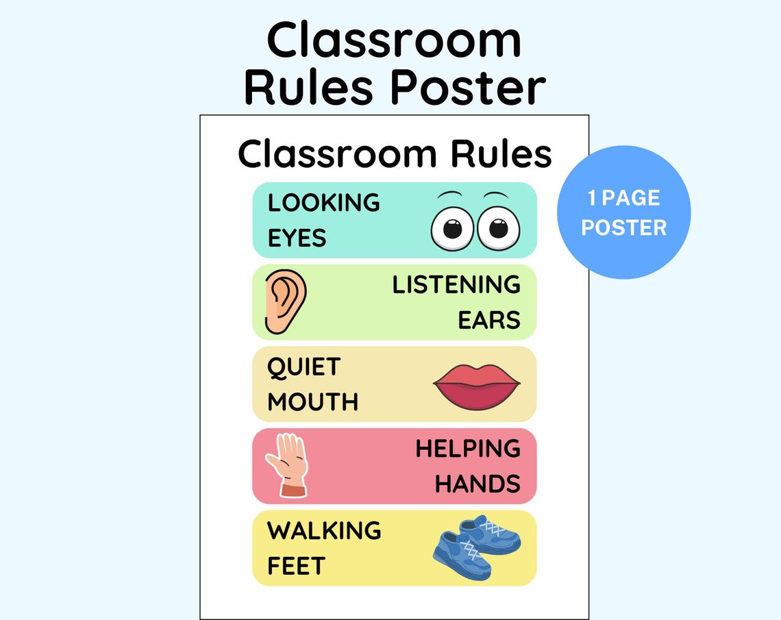 Classroom Rules Poster: Visuals for Preschool & Kindergarten (digital ...