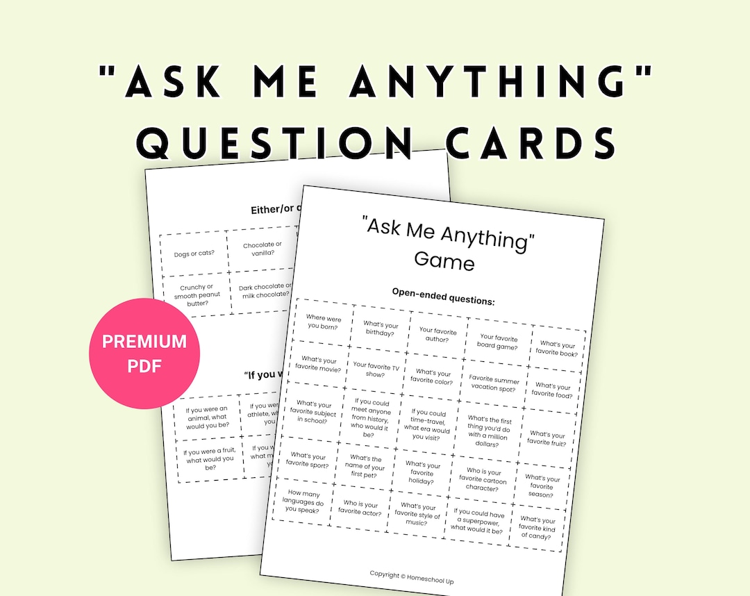 Ask Me Anything Game: Printable Question Cards (digital Download) - Etsy