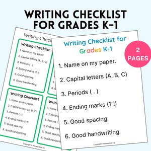 Writing Checklist for Kindergarten & 1st Grade | Printable Writing Checklist K-1 | Writing Checklist Poster and Cards | Writing Aid K-1