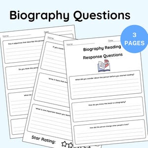 Biography Reading Response Worksheets: Grades 2-6 (PDF)