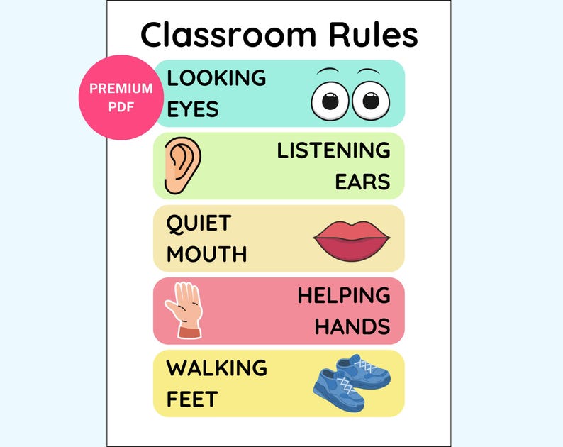 Classroom Rules Poster: Visuals for Preschool & Kindergarten (digital ...