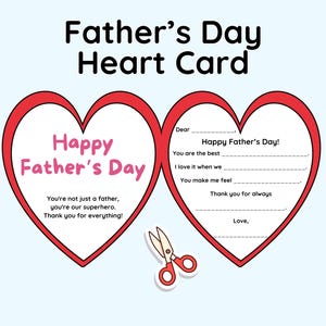 Manualidad de tarjeta de corazón para el Día del Padre / Actividad imprimible para niños / Carta para completar para papá / Tarjeta de regalo DIY para el Día del Padre
