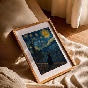 星月夜の猫アートプリント：ゴッホ風（デジタルダウンロード） 画像 3