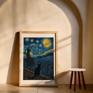 星月夜の猫アートプリント：ゴッホ風（デジタルダウンロード） 画像 6