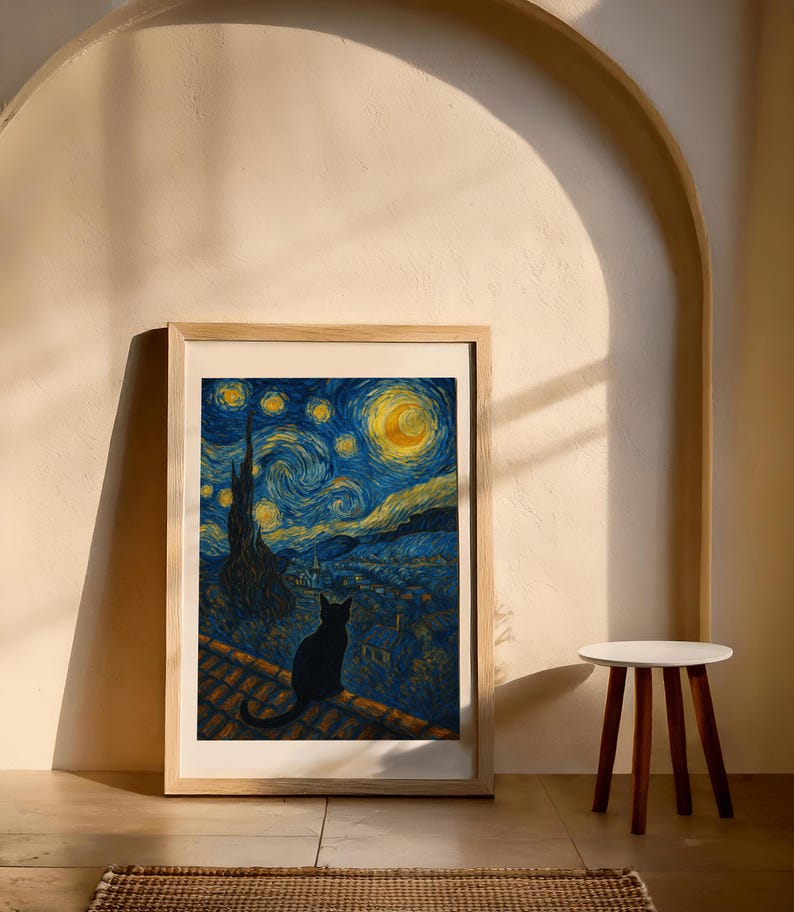 星月夜の猫アートプリント：ゴッホ風（デジタルダウンロード） 画像 6