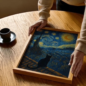 星月夜の猫アートプリント：ゴッホ風（デジタルダウンロード） 画像 4