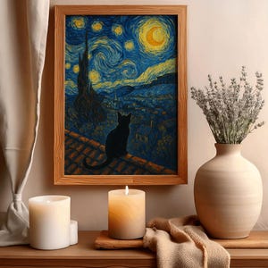 星月夜の猫アートプリント：ゴッホ風（デジタルダウンロード） 画像 5