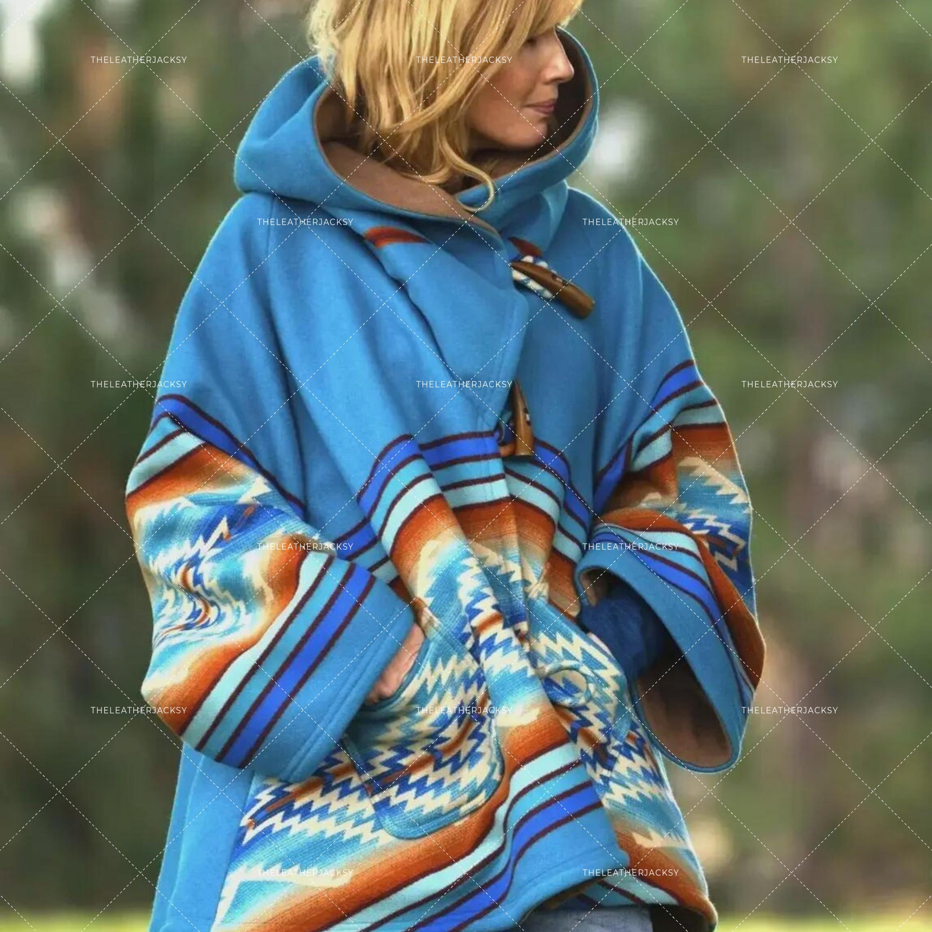 Blanket Coat Beth Dutton Hooded Poncho Dutton Blue Coat Beth
