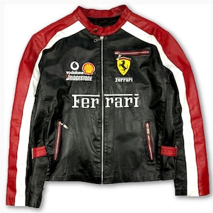 vintage rare veste en cuir de course de formule 1 vêtements d'extérieur pour sport automobile, vêtements d'équipe de pilotes, veste de F1 classique, mode de course rétro