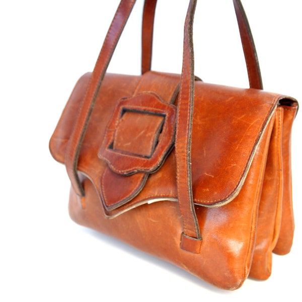 Tammy, French Vintage, Small Tan Leather Satchel, 1970s Handbag from Paris