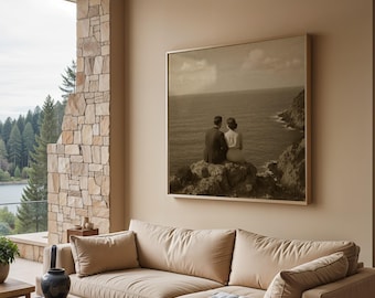 Vintage Sepia Paar Foto: 1940er Jahre Küsten Liebe Porträt (Digitaler Download