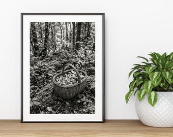 Vintage Mushroom Forager's Basket Printable Wall Art Digital Download Set of 5 Sizes