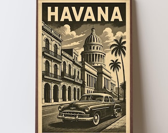 Vintage Havanna Reise Poster: Retro Kuba Kunstdruck, Oldtimer (Digitaler Download)