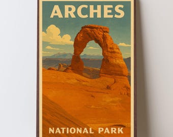 Arches National Park Poster, Delicate Arch WPA Style Travel Print, Retro Wall Art (Digital)