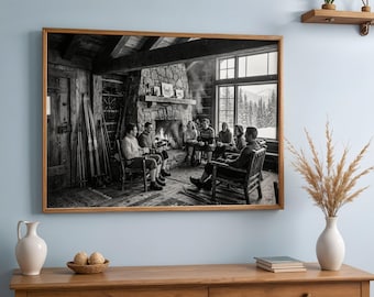 Vintage Ski Lodge Printable Wall Art Digital Download 1950s Photo Set of 5 Sizes