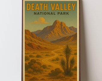 Póster del Parque Nacional del Valle de la Muerte, lámina vintage de estilo WPA para viajes por el desierto, arte mural retro, descarga digital imprimible.