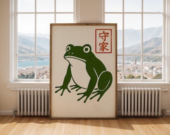 Japanischer Frosch Holzschnitt: Vintage Japandi Wandkunst (Digitaler Download)