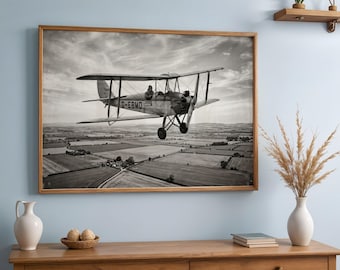 Vintage Biplane Print, 1920s Aviation Photo Realistic Wall Art, Retro Airplane Poster, Printable Digital Download Set of 5 Sizes