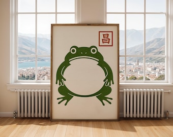 Japanischer Frosch Druck: Vintage Holzschnitt Stil, Mid-Century Modern (Digitaler Download
