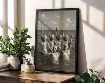Fotografía de un equipo de natación sincronizada de los años 50, arte mural acuático retro (descarga digital)
