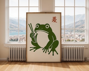 Japandi Frosch Druck: Vintage Japanische Holzschnitt Kunst (Digitaler Download)