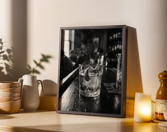 Vintage Old Fashioned Cocktail Close-Up, Black and White Wall Art, Home Bar Decor, Printable Wall Art, Digital Download