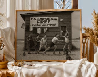 1930er Jahre Beachvolleyball Poster: Retro Küstensport Foto (Digitaler Download)