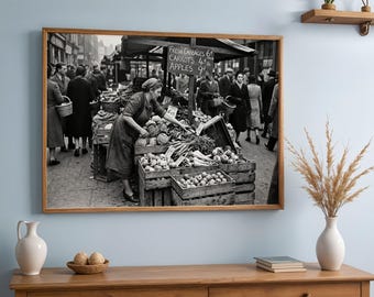 Vintage Farmers Market 1940s Printable Wall Art Photo Realistic Digital Download Set of 5 Sizes