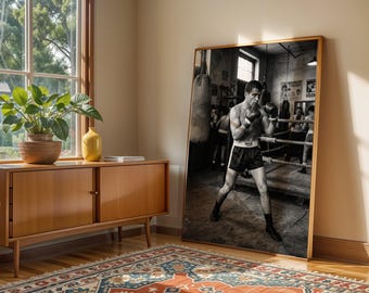 Vintage Boxer Print, 1950s Boxing Photo Realistic Wall Art, Retro Sports Poster, Printable Digital Download Set of 5 Sizes