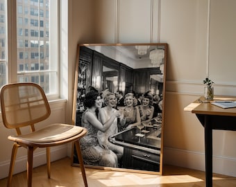 Vintage Flappers Toasting at the Bar, 1920s Black and White Wall Art, Speakeasy Decor, Printable Digital Download
