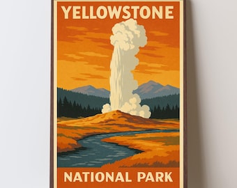 Yellowstone Old Faithful Vintage Travel Poster, Retro WPA Style Wall Art (Digital Download)