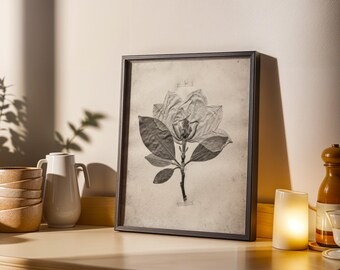 Vintage Magnolia Blossom Printable Wall Art Black and White Digital Download Set of 5 Sizes