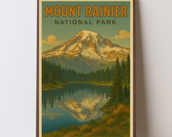 Mount Rainier National Park Poster, Retro WPA Style PNW Travel Print (Digital Download)