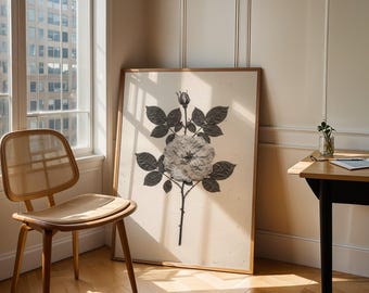 Vintage Rose Botanical Printable Wall Art Set of 5 Sizes Digital Download Black and White