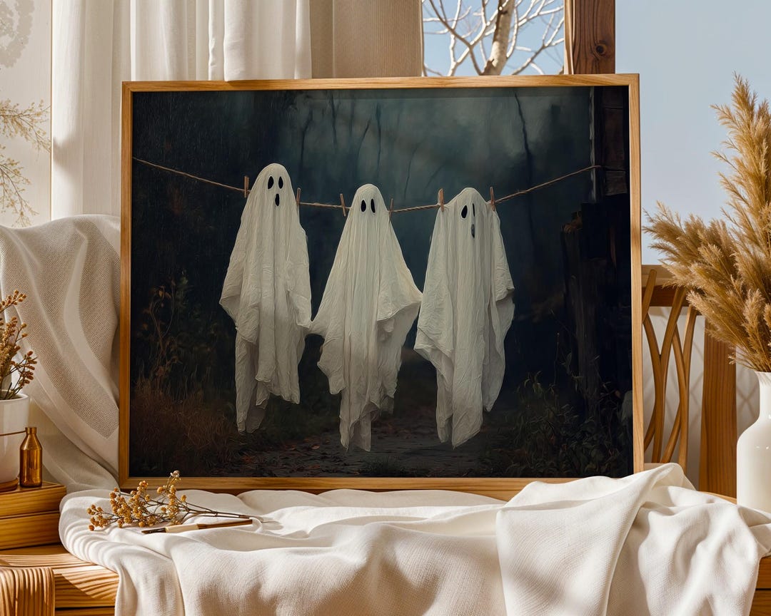 Vintage Halloween Ghost Print, Spooky Clothesline Art (digital Download ...