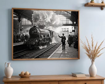 Vintage Steam Locomotive Printable Wall Art Photo Realistic 1930s Digital Download Set of 5 Sizes
