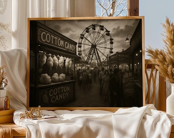 1920er Jahre Karneval Foto: Riesenrad & Zuckerwattestand (Digitaler Download) Sepia Print